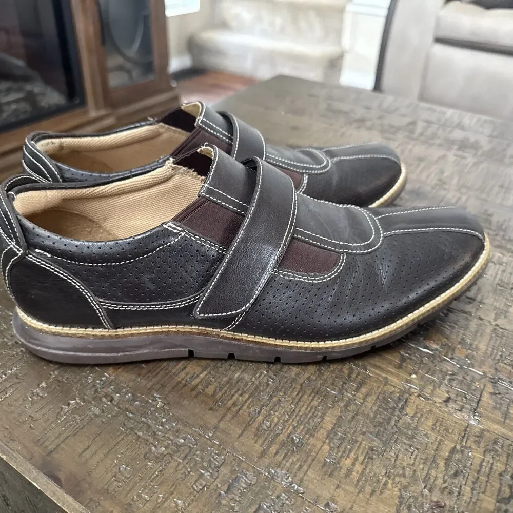 Cole Hann Leather Loafers Shoes Brown Perforated Strap Size 10.5 Grand OS